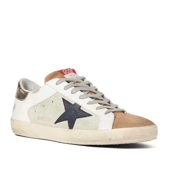 Golden Goose Superstar Sneakers White Brown Blue Suede Leather Men Sz 44 / 11 US